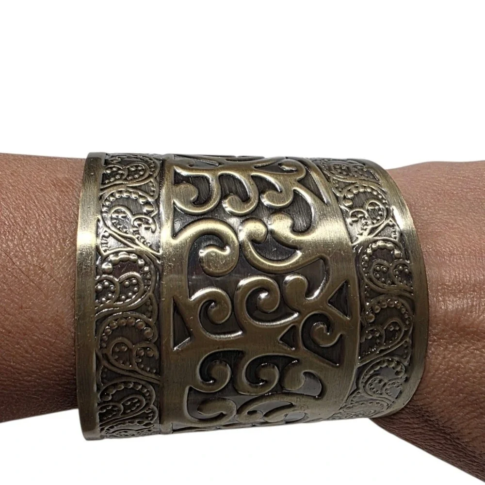 Unbranded Cuff Bracelet Womens OS Bronze Filigree Scroll Statement Boho Wide
